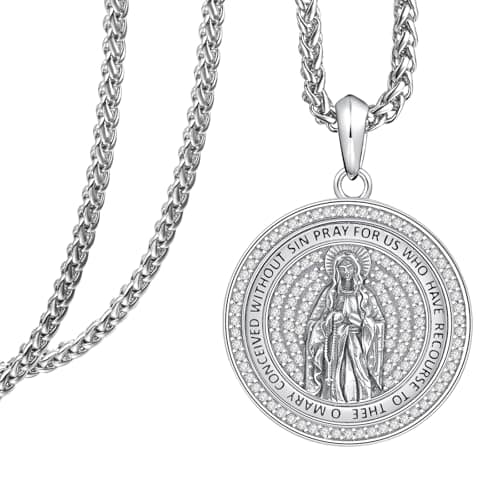 KATHLU Virgin Mary Necklace 925 Sterling Silver Catholic Jewelry