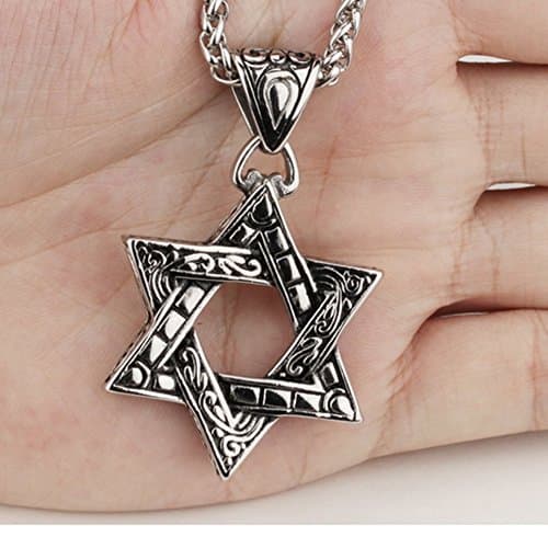 Men's Vintage Silver Star of David Pendant Necklace in 316L Stainless Steel