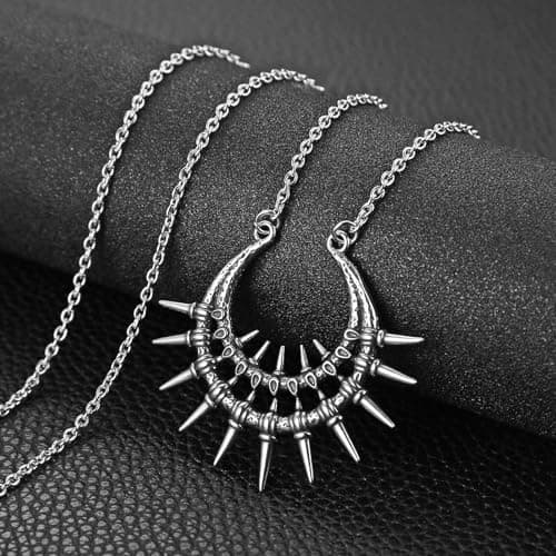 HZMAN Gothic Spike Pendant Necklaces for Men & Women Stainless Steel Geometric Sunflower Jewelry