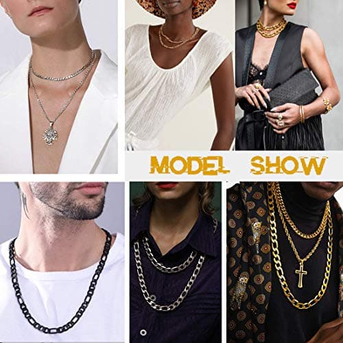 Figaro Chain Necklace - 3mm-9mm Stainless Steel, 18K Gold Plated, 16"-30"