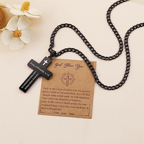 SKQIR Cross Necklace for Men with Bible Verse, Christian Religious Gift