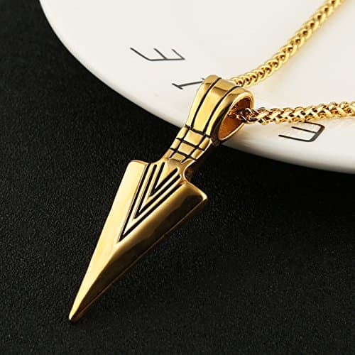 HZMAN Arrowhead Stainless Steel Necklace with Wheat Chain