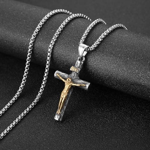 Stainless Steel Crucifix Cross Necklace for Men and Women with 24 Chain