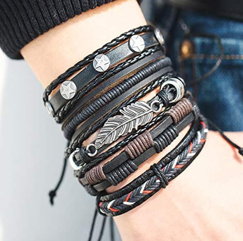 MILACOLATO Handmade Braided Leather Wrist Cuff Bracelet Hemp Cords Adjustable
