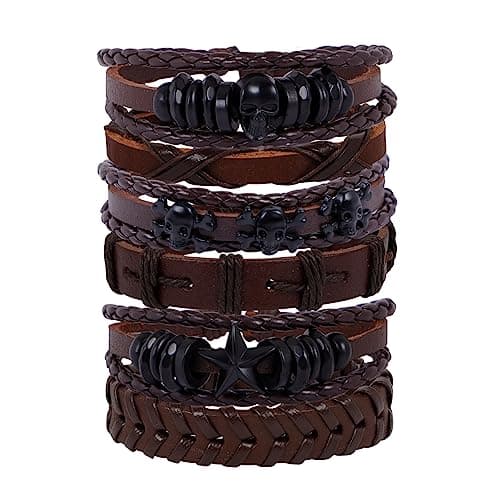 Manfnee Braided Leather Adjustable Bracelet for Men and Women