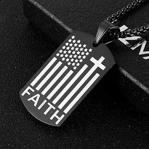 HZMAN American Flag Patriotic Cross Dog Tag Necklace
