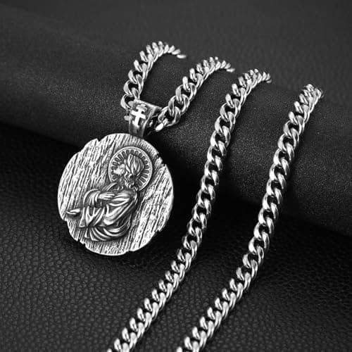 HZMAN Retro Stainless Steel Jesus Pendant Necklace for Men Amulet Jewelry Gift