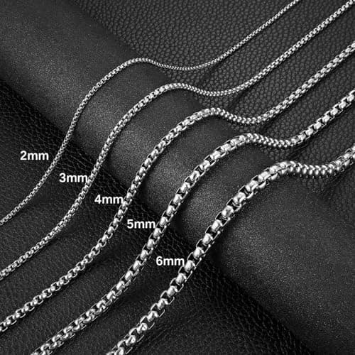 HZMAN 24-inch Silver Stainless Steel Round Box Chain Necklace