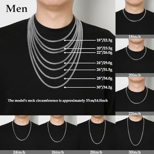 HZMAN Men's Gold & Silver Chain Necklace 16-30 Inch Diamond Cut