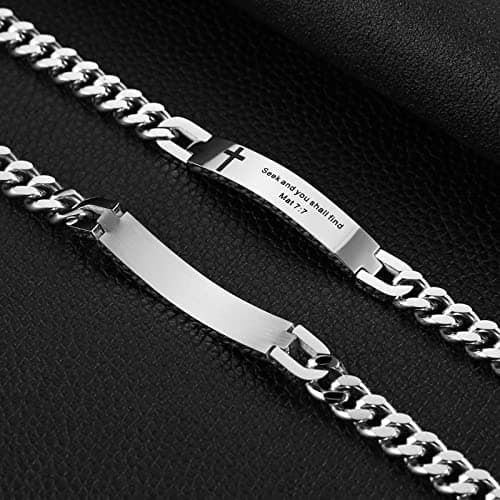 Religious Bible Verse Cross Bracelet Stainless Steel Inspirational ID Bracelets for Men Women
