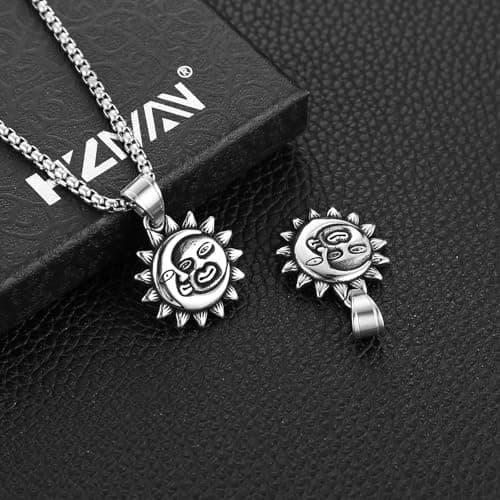 HZMAN Men's Sun and Moon Stainless Steel Pendant Necklace Jewelry Gift