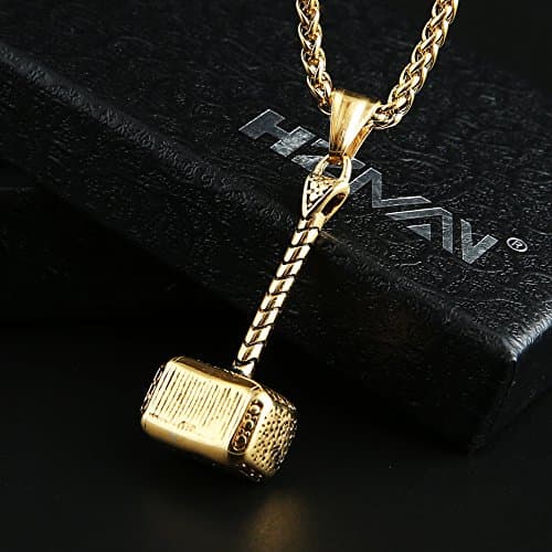 HZMAN Thor Hammer Stainless Steel Pendant Necklace for Men and Women