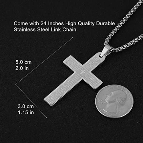 HZMAN Stainless Steel Cross Necklace Lord's Prayer Pendant