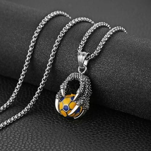 HZMAN Men's Stainless Steel Dragon Claw Gothic Punk Football Pendant Necklace