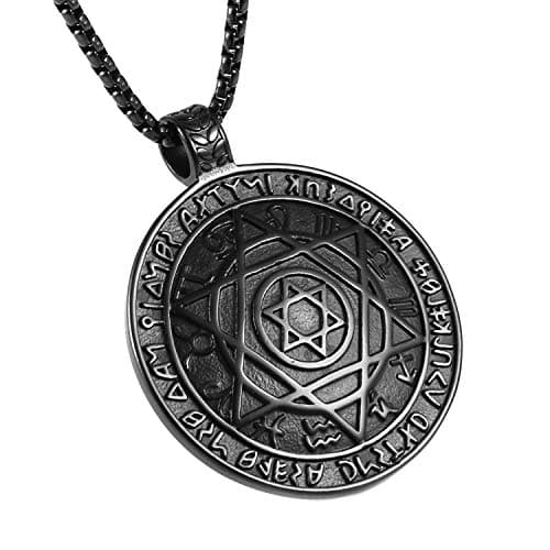 Stainless steel Talisman Seal Solomon Star Pendant Necklace - 12 Constellations