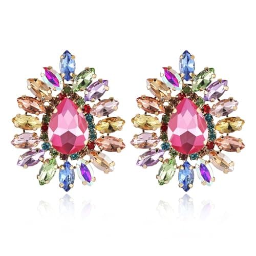 HZMAN Crystal Bridal Flower Stud Earring for Women Wedding Jewelry
