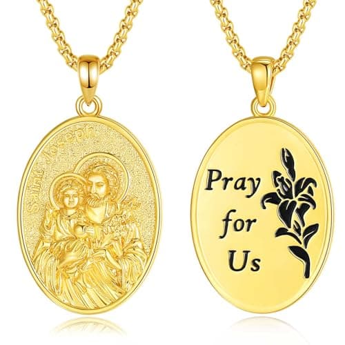 INFUSEU Unique Virgin Mary, St Joseph & Jesus Pendant Necklace 20+2 Inch Chain