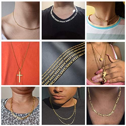 Real Gold Plated Figaro Chain Necklace for Men, Women, and Boys