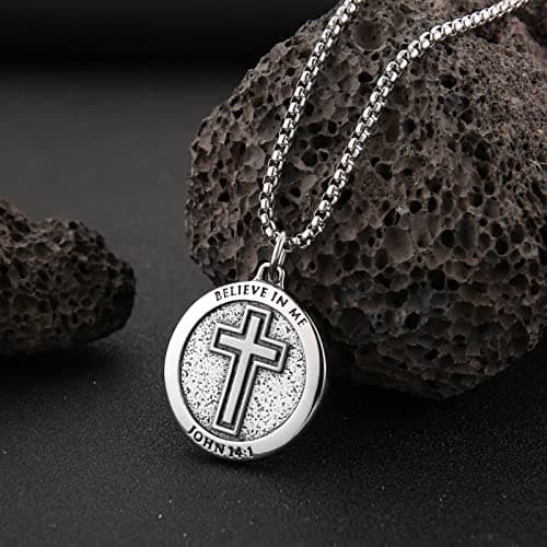 Inspirational Bible Verse Necklace for Men and Women - Stainless Steel Cross Pendant Gift