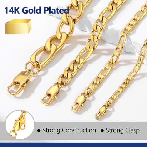 PROSTEEL Black 18K Gold Plated 316L Stainless Steel Figaro Chain Necklace, 14-30inch