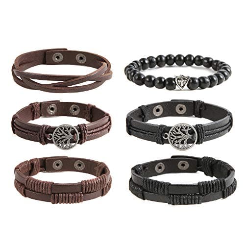 Genuine Leather Tree of Life Bracelets for Men and Women with Tiger Eye Stone and Lava Rock Beads