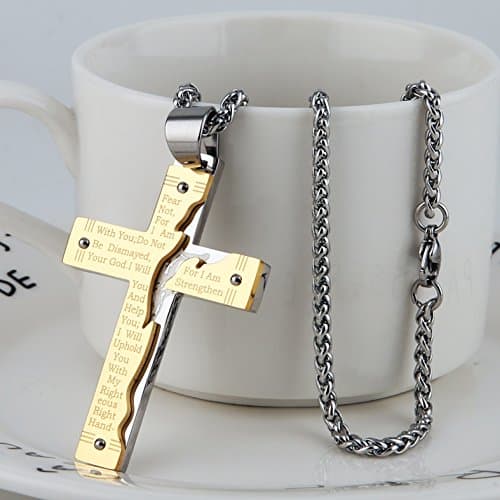 Men's Stainless Steel Cross Necklace with Lord's Prayer