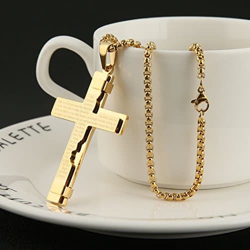 HZMAN Cross Lord's Prayer Pendant Necklace