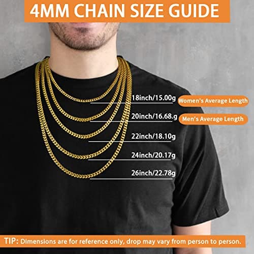 18K Gold Plated Diamond Cut Miami Cuban Link Chain for Men and Women