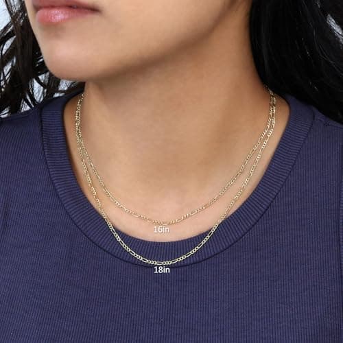 Nuragold Real 10k Yellow Gold Figaro Chain Necklace (16"-26")