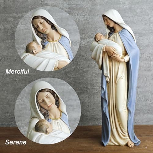 BC BUILDCLASSIC 12.75" Hand Painted Virgin Mary Statue, Religious Gift for Mom