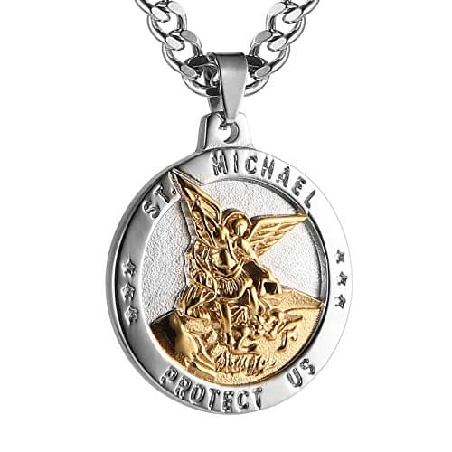 Stainless Steel Archangel St Michael Medal Pendant Necklace