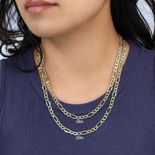 Nuragold Real Yellow Gold Figaro Chain Necklace (16"-30")