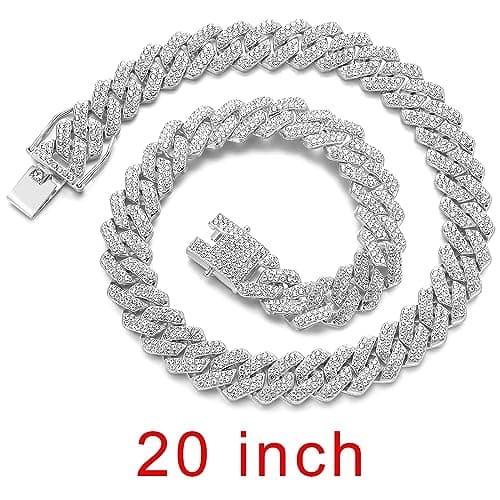 JUNVirtuous Women's Cuban Link Chain Necklace with Bling and Diamond Jewelry