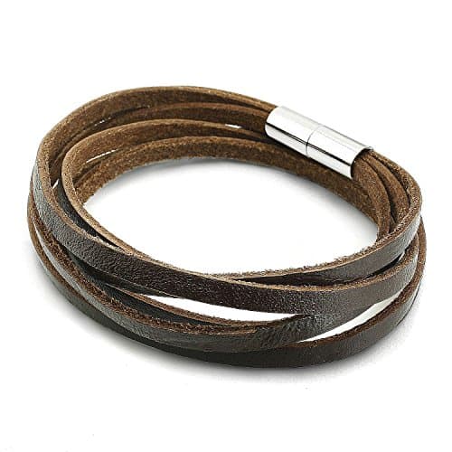 JEWELRIESHOP Monotone Rough Finish Genuine Leather Wrap Bracelet