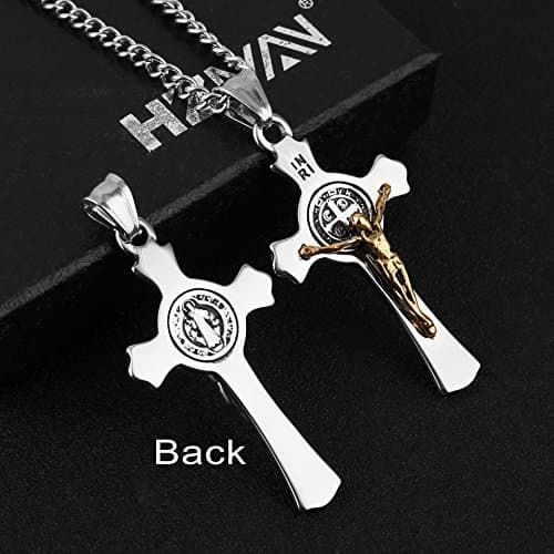 HZMAN Saint St. Benedict Crucifix Cross Necklace