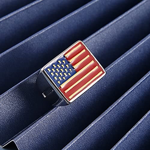 American Flag Stainless Steel Ring for Men with Gift Box Size 8-13