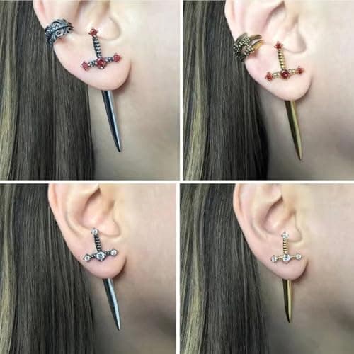 Rrdaily Vintage Gothic Sword Dangle Earrings Rhinestone Crystal Punk Style Costumes Jewelry
