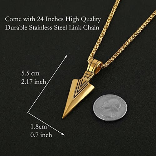 HZMAN Arrowhead Stainless Steel Necklace with Wheat Chain