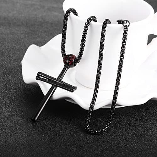 Men's Stainless Steel Baseball Cross Necklace - SKQIR Gift for Boys