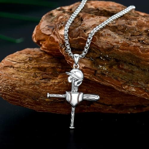 925 Sterling Silver Baseball Cross Necklace with Philippians 4:13 Engraving for Men and Women