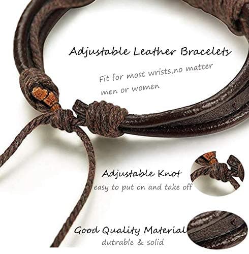 MILACOLATO Handmade Braided Leather Wrist Cuff Bracelet Hemp Cords Adjustable