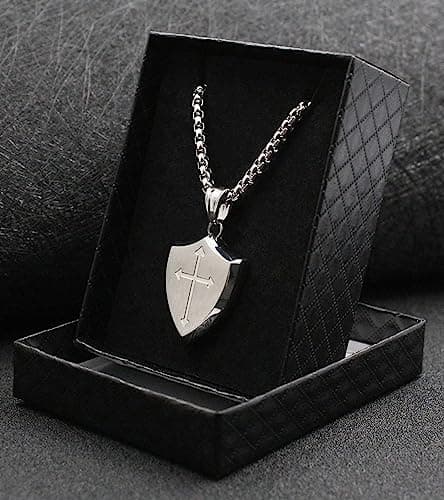 Stainless Steel Men Shield Armor of God Necklace