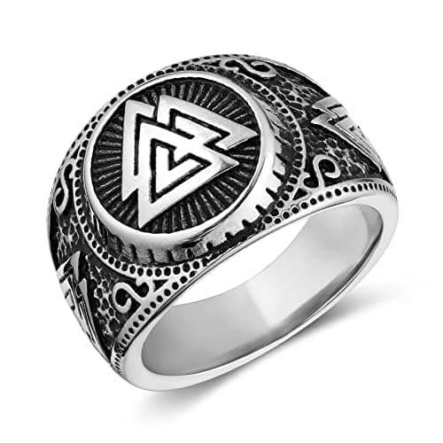 HZMAN Norse Viking Valknut Ring for Men Women Stainless SteelVintage Odin Symbol Warrior Amulet Ring Protection Jewelry Gift