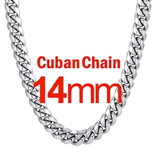Men's Chunky Miami Cuban Chain Necklace with Custom Options - Available in Various Widths and Lengths, Gold Plated, Stainless Steel, or Black - Comes with Gift Box