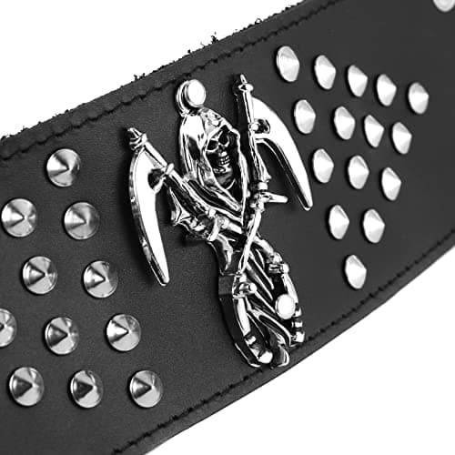 HZMAN Black Death Skull Leather Cuff Bracelet for Men
