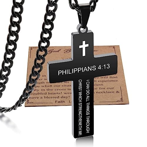 SKQIR Cross Necklace for Men with Bible Verse, Christian Religious Gift