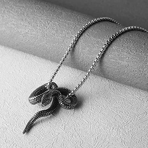 Vintage Gothic Stainless Steel Snake Pendant Necklace for Men