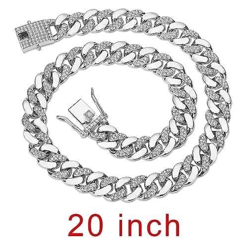 JUNVirtuous Women's Cuban Link Chain Necklace with Bling and Diamond Jewelry