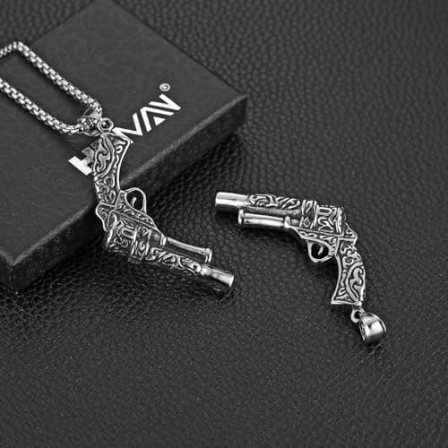 HZMAN Stainless Steel Revolver Gun Necklace for Men Secret Service Role Play Pendant Jewelry