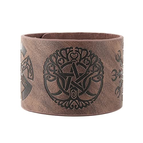 HZMAN Viking Yggdrasil World Tree Leather Bracelet (7.5-8.5 Inches)